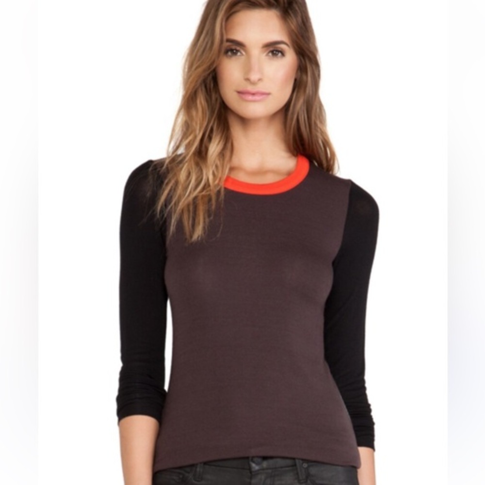 Bailey44 Womens Size L Horseshoe Colorblock Thin Knit Sweater Brown Black Casual